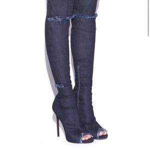 ShoeDazzle Over-the-Knee Ripped Jean Boots sz 8